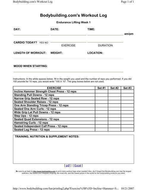 Printable Workout Log Bodybuilding Com EOUA Blog