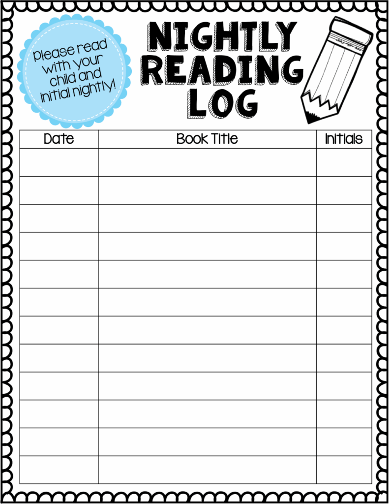 Reading Log For 1st Graders