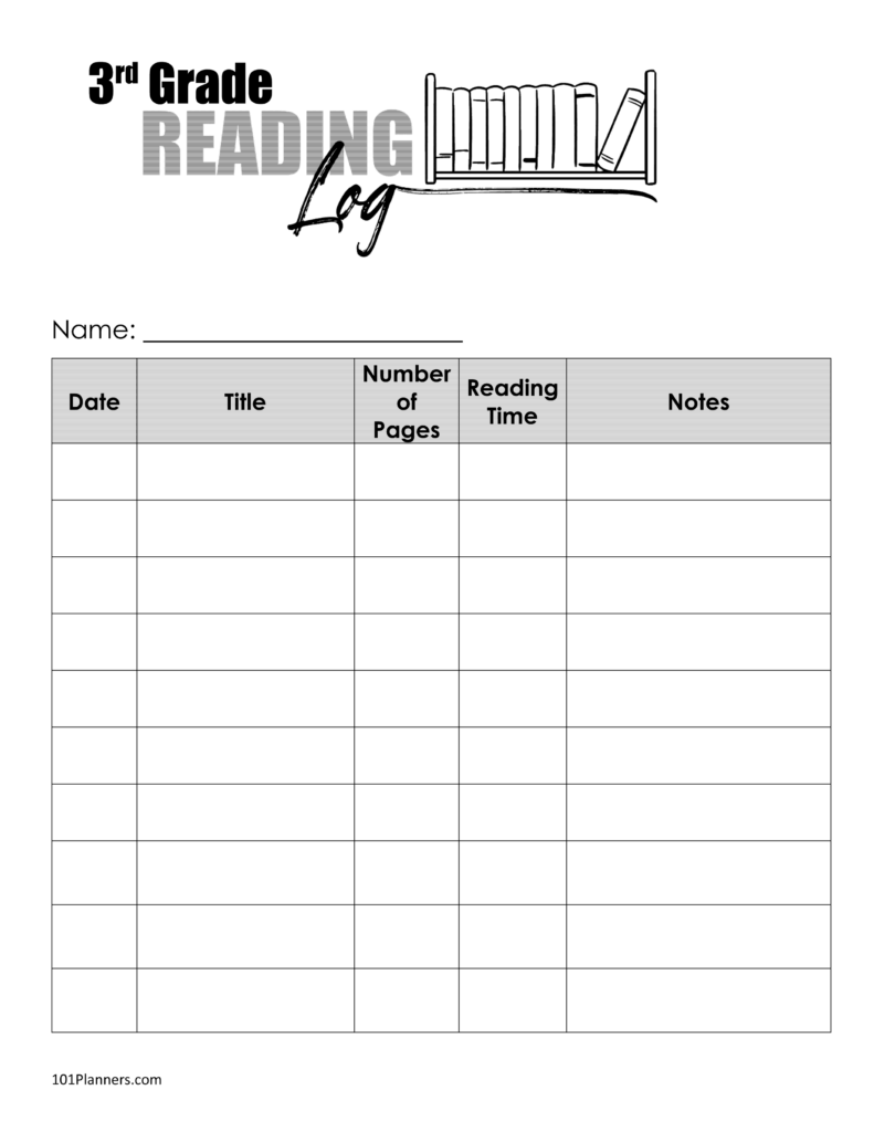 Reading Log Printable 3rd Grade