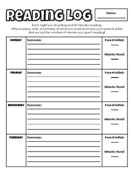 Reading Log With Summary And Parent Initials By Amber Carpenter TpT