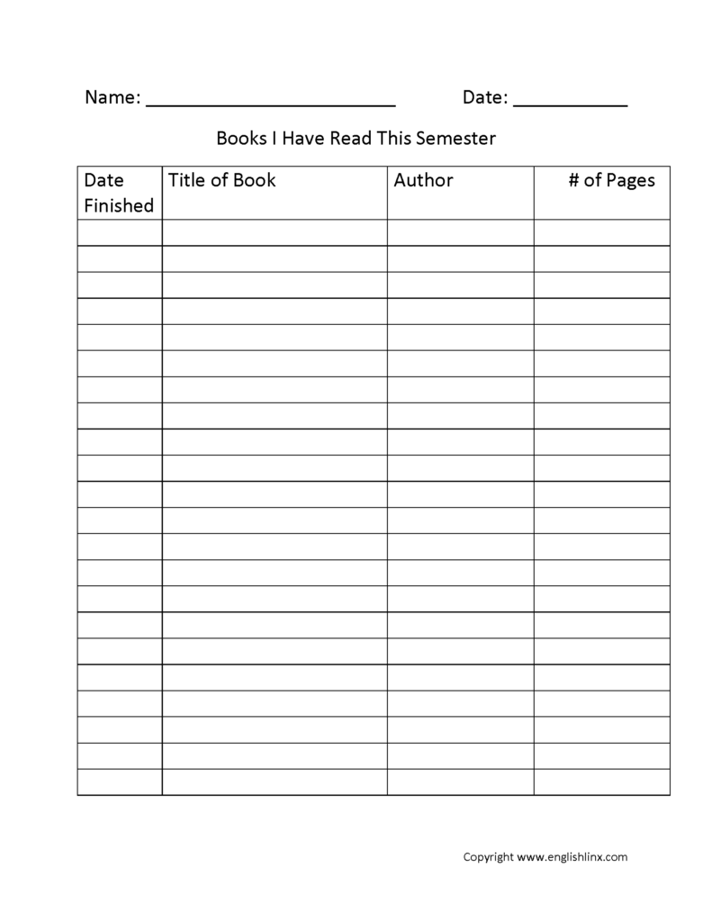 Reading Logs For 4th Grade Students