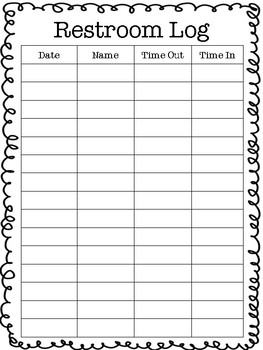 Restroom Log FREEBIE By Katie Dukes TPT
