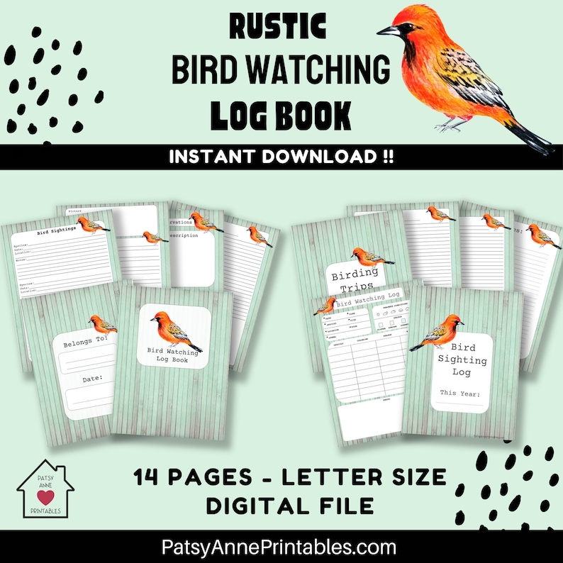 Rustic Bird Watching Log Book Bird Watching Printable Journal 