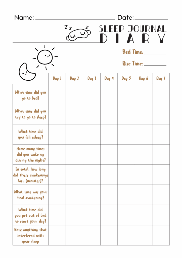 Sleep Log Printable Sleep Diary Template Free Templates Printable