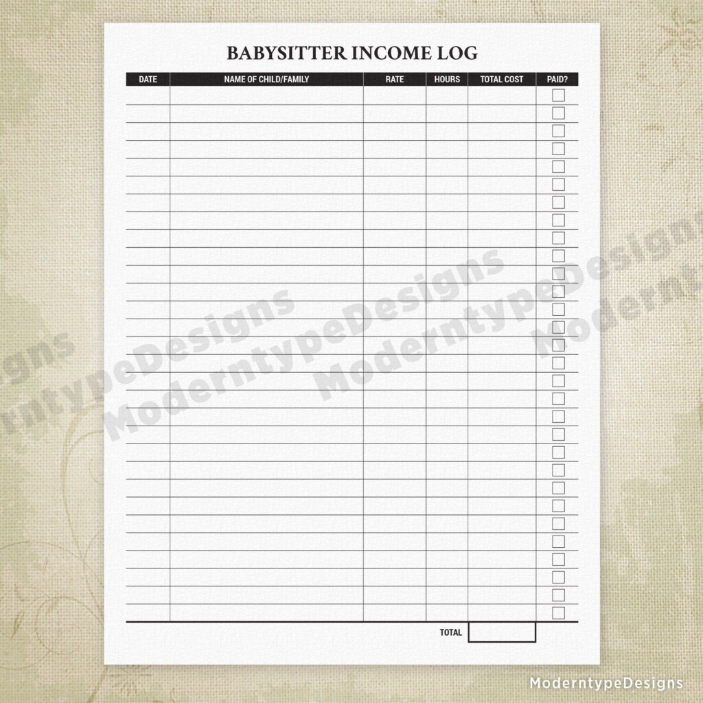 This Is A PDF Babysitter Income Log Printable Sheet Are You A 
