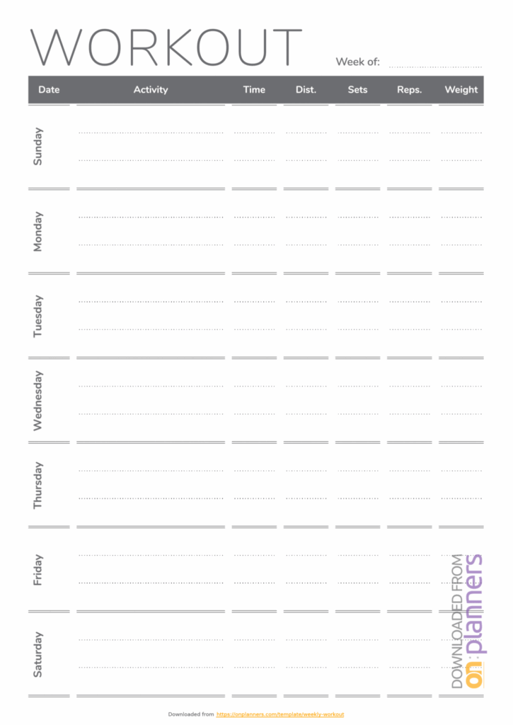Weekly Fitness Calendar Levi E Simon