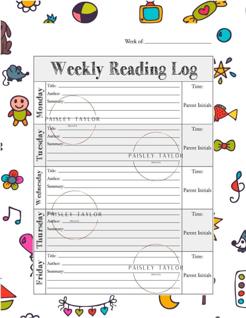 Weekly Reading Log Printable Child Friendly Layout W Title Author 