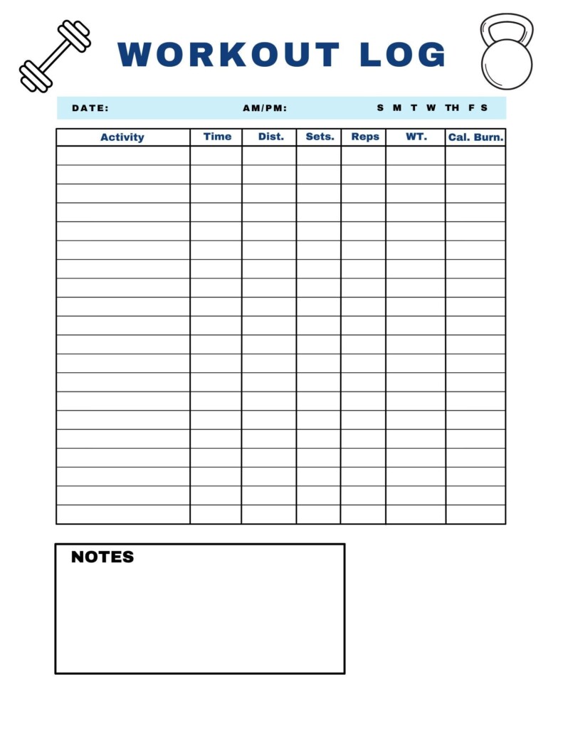 Workout Log Excel Template