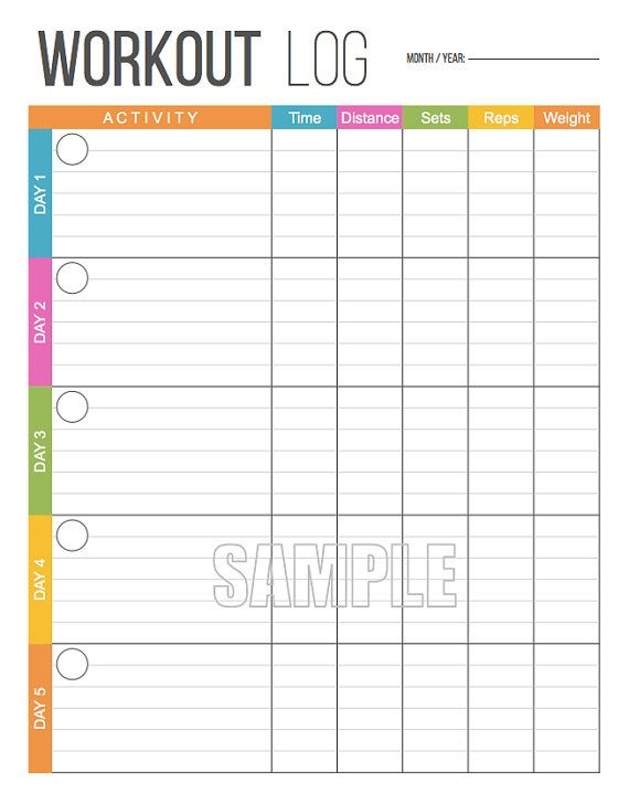 Workout Log Printable Fitness Printable Exercise Log Fitness Tracker 