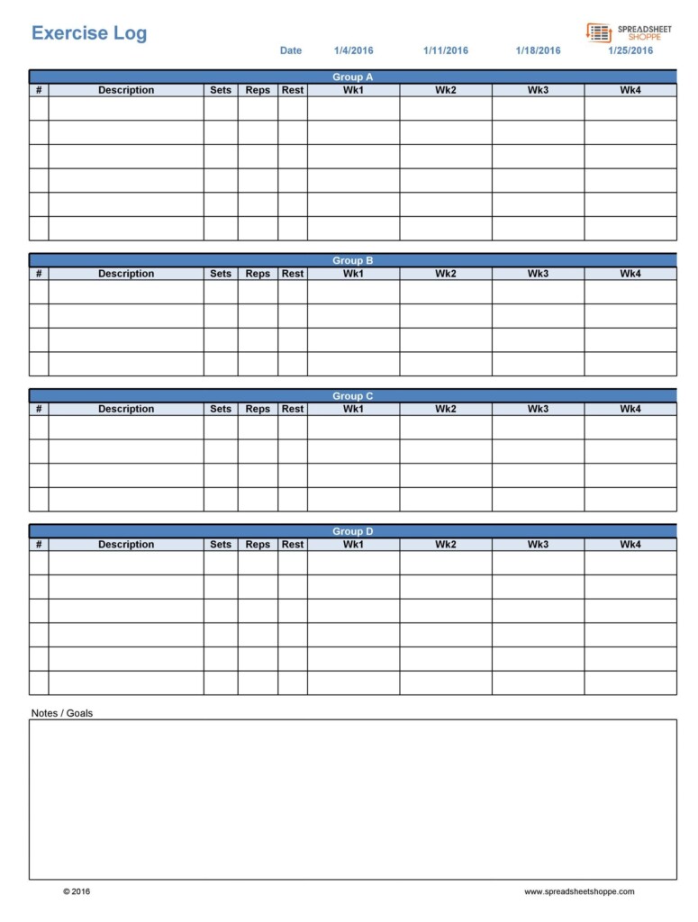 Workout Log Printable Sheets