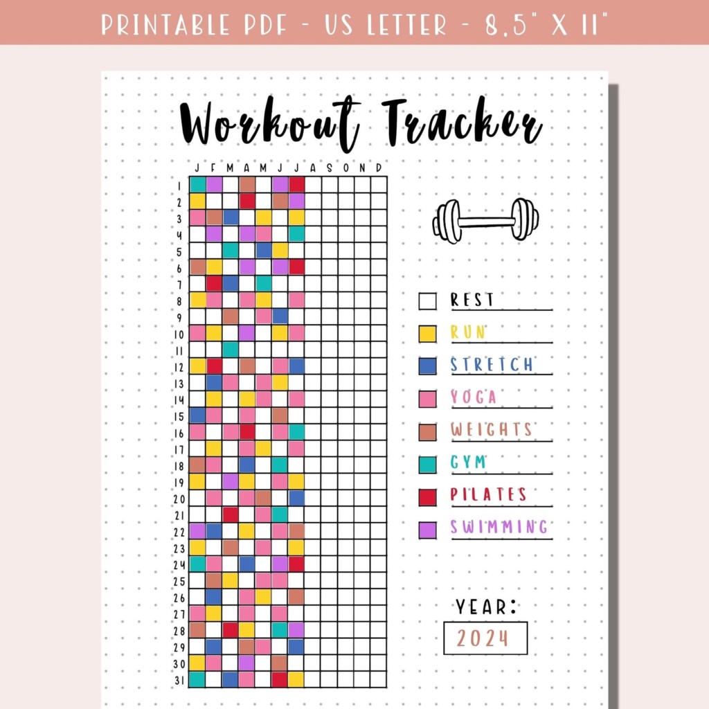 Workout Tracker Printable Bullet Journal Fitness Tracker Daily 